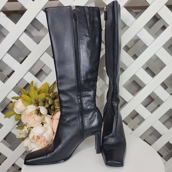 Aldo Black Leather Square Toe and Heel Boots Y2K Style Size 39 - Picture 4 of 10